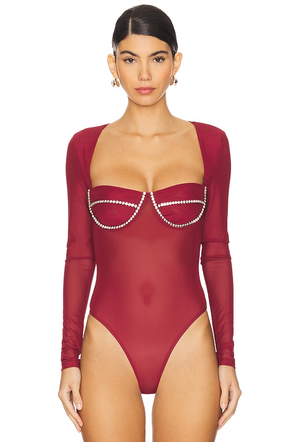 view 2 of 6 Carter Diamante Bodysuit in Burgundy