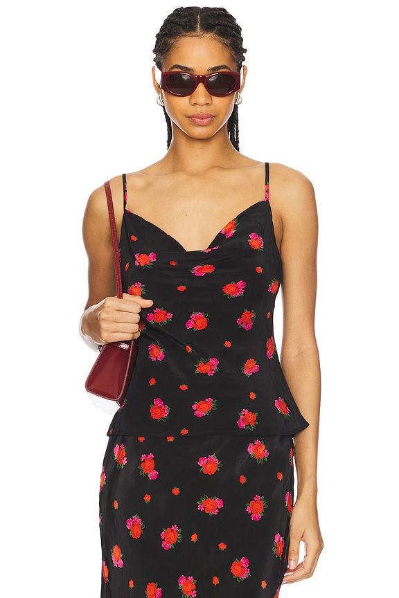 view 1 of 4 Monroe Cowl Neck Cami in Black Floral