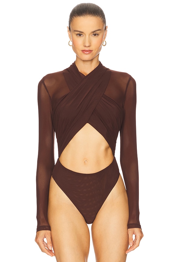 view 2 of 5 Aliyah Wrap Bodysuit in Chocolate