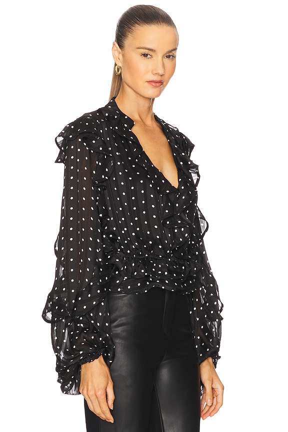 view 2 of 4 Frill Detail Spot Blouse in Black Spot