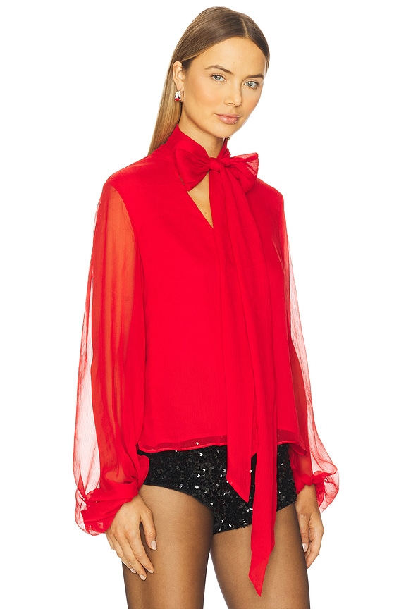 view 2 of 4 Solace Tie Front Blouse in Deep Red