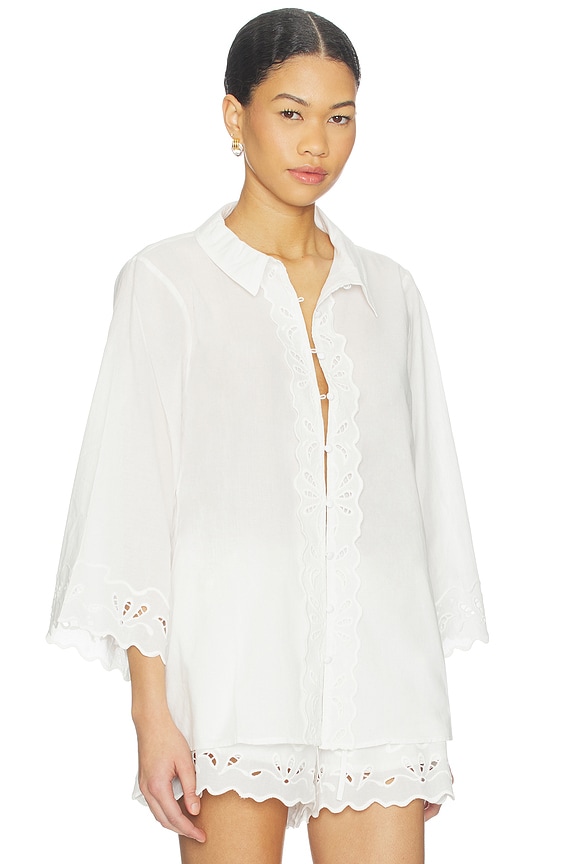 Bardot Aleria Cotton Shirt With Trim in Orchid White | REVOLVE