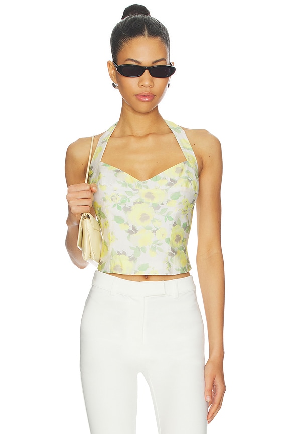 view 1 of 4 Deserae Halter Neck Top in Yellow Floral
