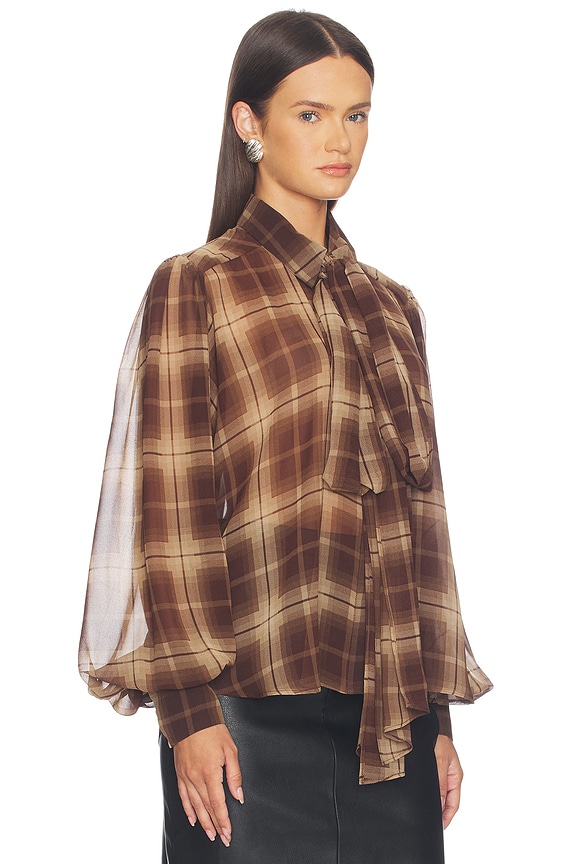 view 2 of 4 Cecile Neck Tie Shirt in Brown Check
