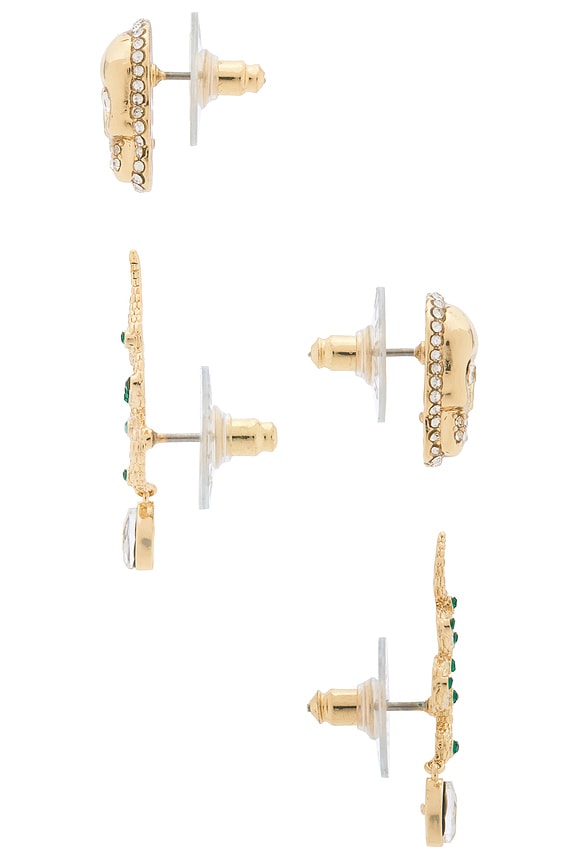 view 2 of 2 CLOUS D'OREILLES SKULL AND SNAKE in Green & Gold