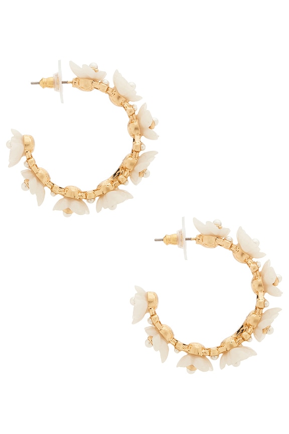 view 2 of 3 Bridal Floral Hoop Earrings in White & Gold