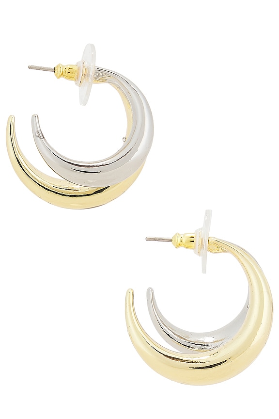 view 2 of 3 Mixed Metal Double Hoop Earrings in Gold