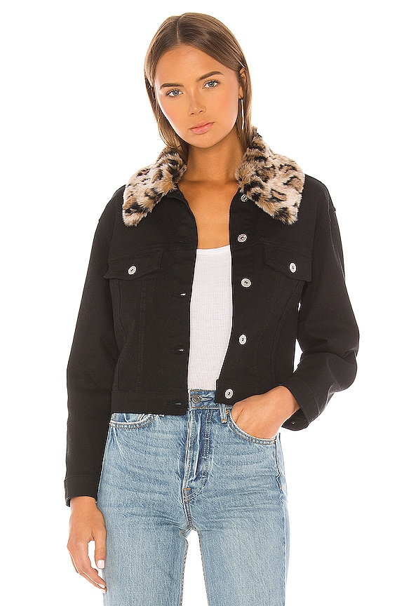 view 1 of 5 BB Dakota Cant Meow Faux Fur Collar Denim Jacket in Black