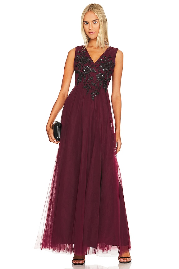 view 1 of 5 Long Lace Evening Dress in Deep Cranberry