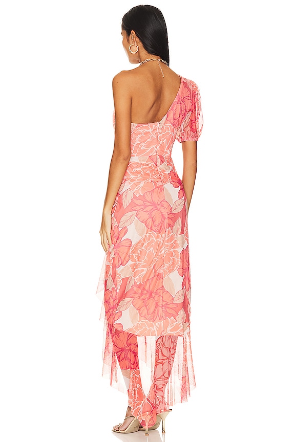 BCBGMaxazria Silk Multicolor Metallic One Shoulder Pleated Maxi Dress