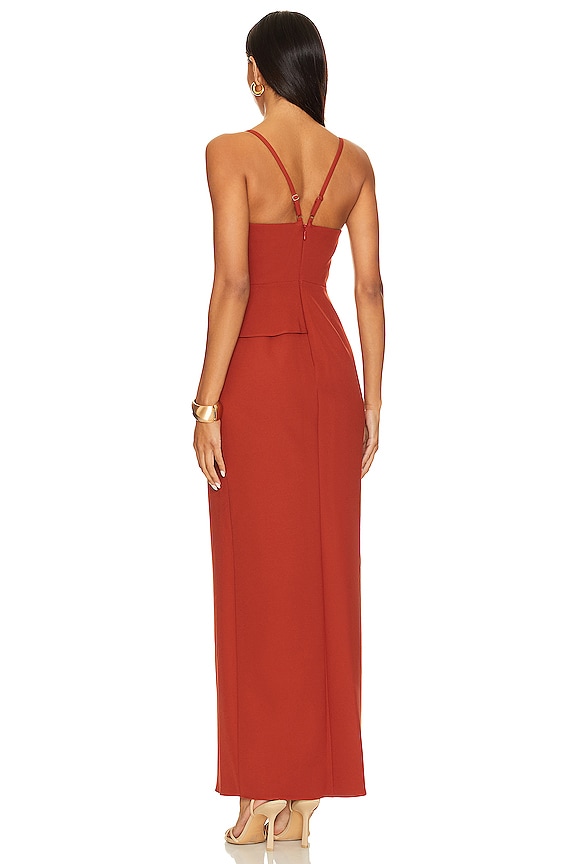 Cap Sleeve V-Neck Gown with Side Waterfall Ruffle Burgundy main image 1