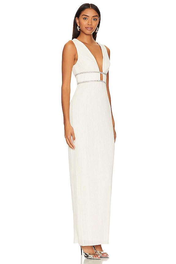 view 2 of 4 V Neck Pleated Gown in Gardenia