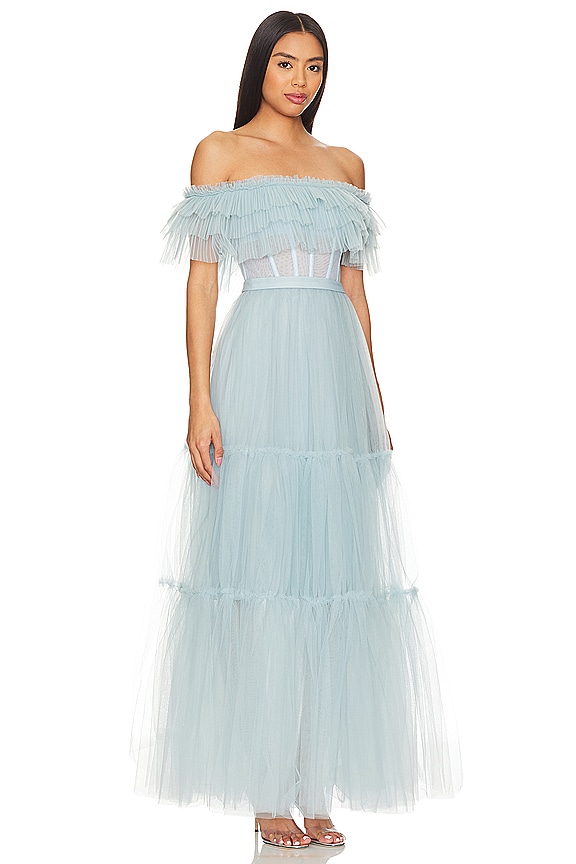 view 2 of 3 Off Shoulder Tiered Gown in Light Slate