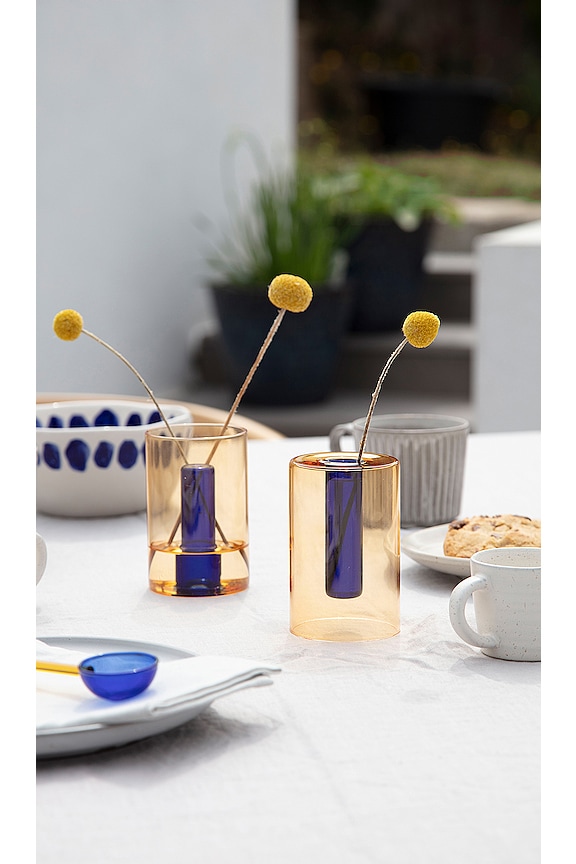 view 2 of 2 ВАЗА SMALL REVERSIBLE GLASS VASE in Peach & Cobalt