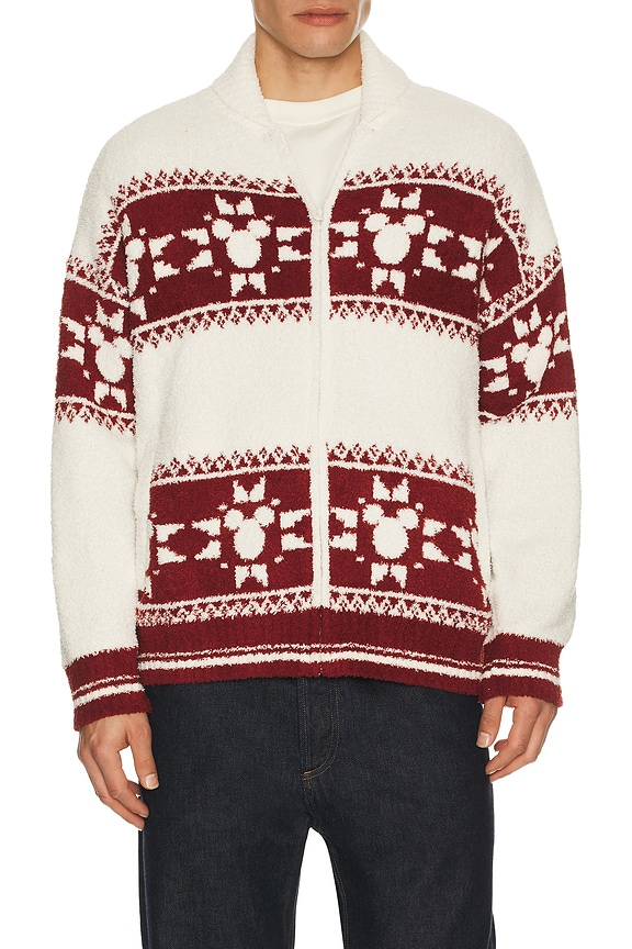 view 2 of 4 Disney Mickey Fair Isle Zip Sweater in Cream & Crimson