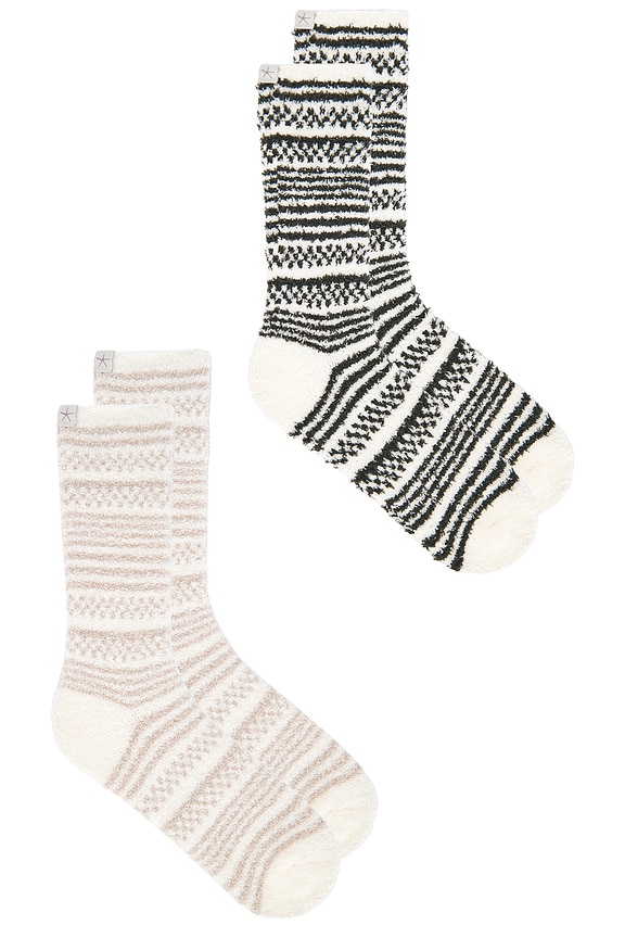 view 2 of 3 CozyChic Checkered Stripe Sock Set in Dark Moss & Stone