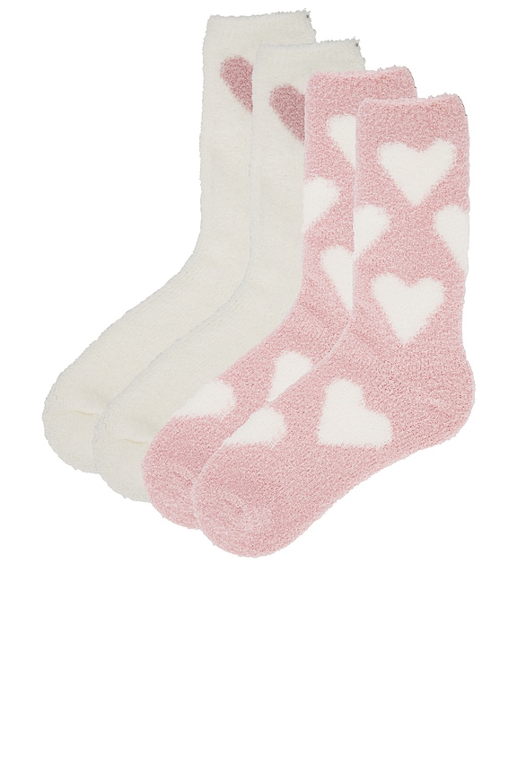 view 2 of 2 CozyChic Heart Print Sock Set in Pink Peonie & Pearl