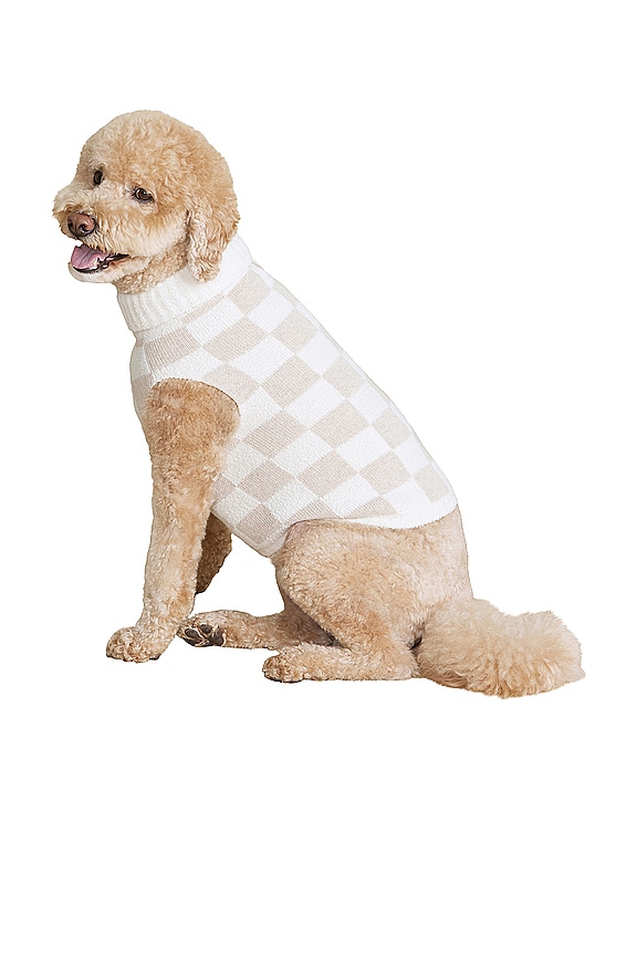 Barefoot Dreams CozyCotton Checkerboard Pet Sweater in Oatmeal & Cream