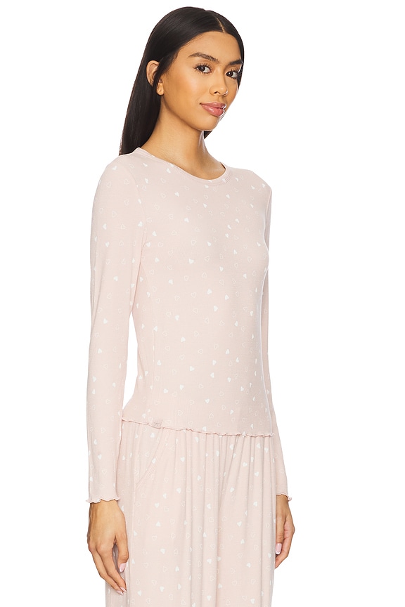 view 2 of 4 Ultra Soft Rib Lettuce Hem Long Sleeve Shirt in Dusty Rose & Pearl