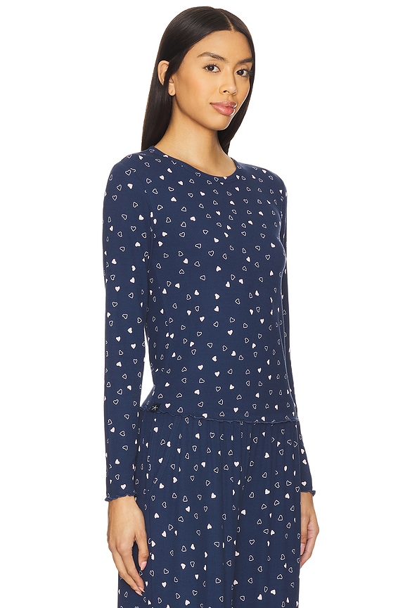 view 2 of 4 TOP DE PIJAMA ULTRA SOFT RIB LETTUCE HEM in Marine & Pink Peonie