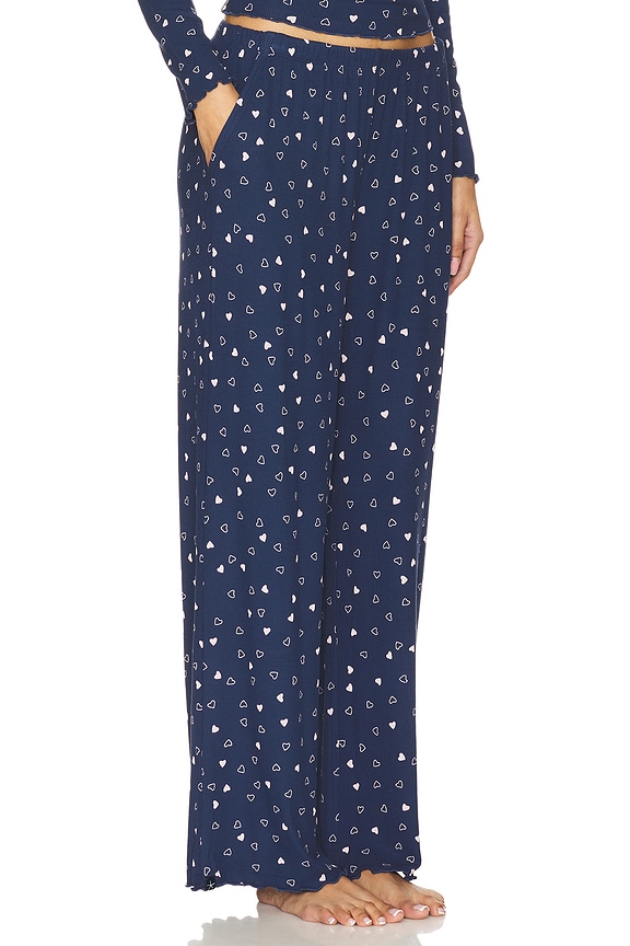 view 2 of 4 Ultra Soft Rib Lettuce Hem Wide Leg Pant in Marine & Pink Peonie