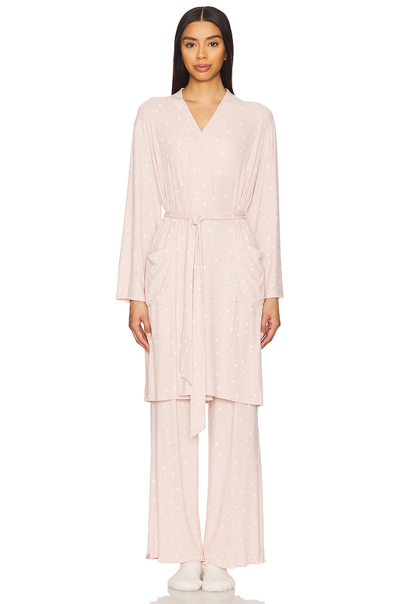 view 2 of 4 Ultra Soft Rib Piped Robe in Dusty Rose & Pearl