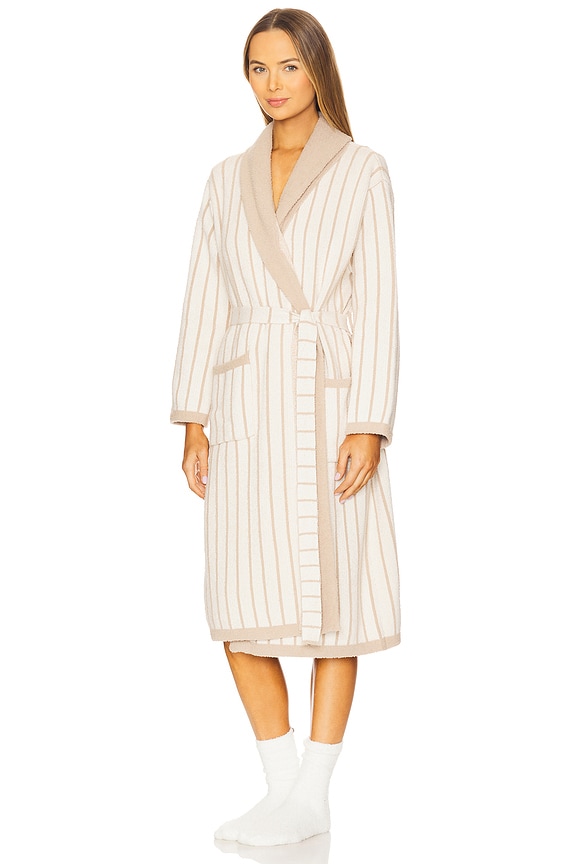 view 2 of 4 CozyChic Cotton Pinstripe Robe in Cream & Tan