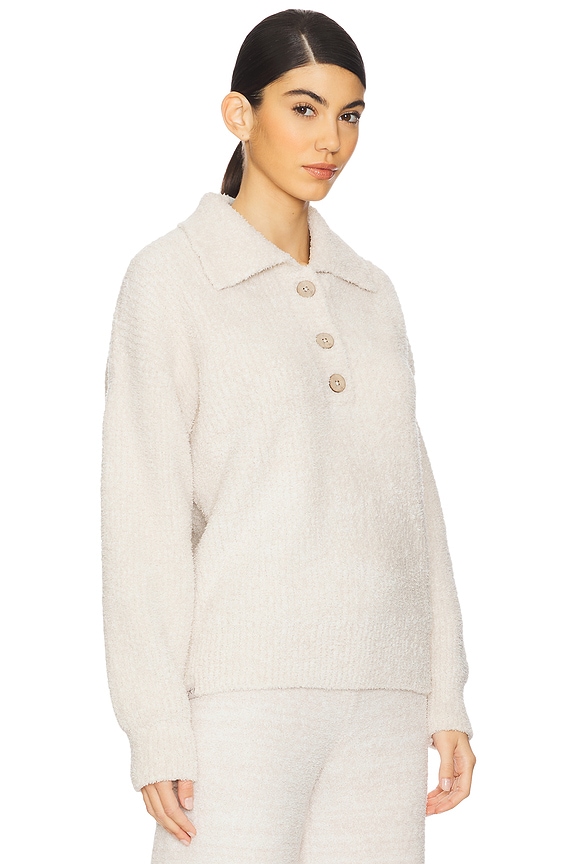 view 2 of 4 CozyChic Button Pullover in Heathered Stone & Cream