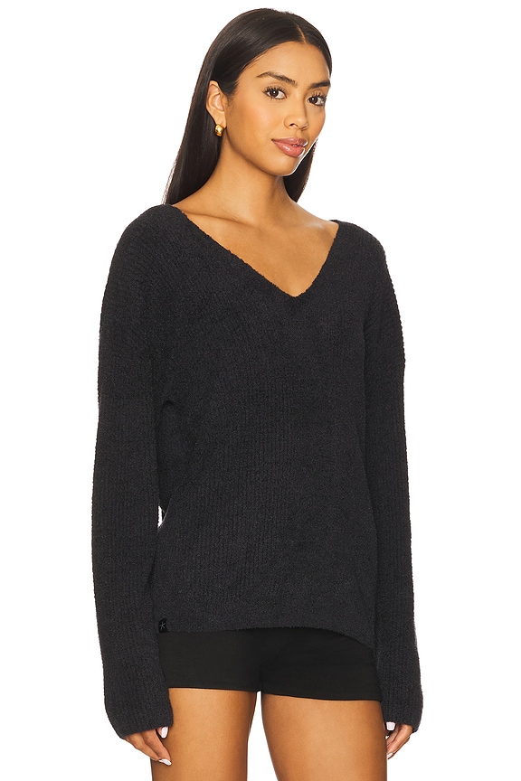 view 2 of 5 CozyChic Lite Ribbed V Pullover With Back Tie in Black