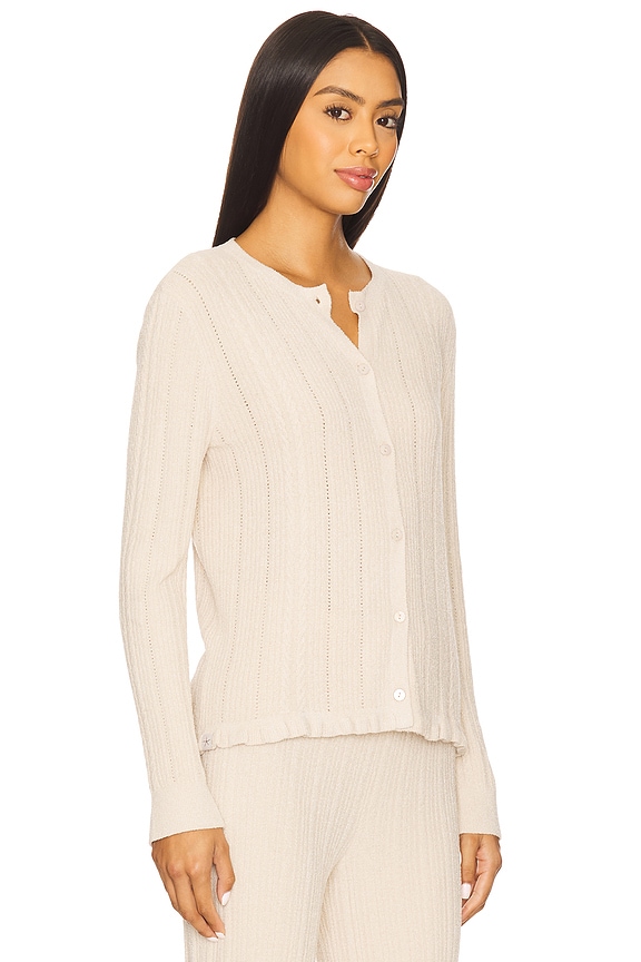 view 2 of 4 CozyChic Ultra Lite Cable Knit Cardigan With Ruffle in Stone