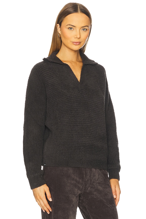 view 2 of 4 CozyChic Dolman Rib Collared Pullover in Carbon