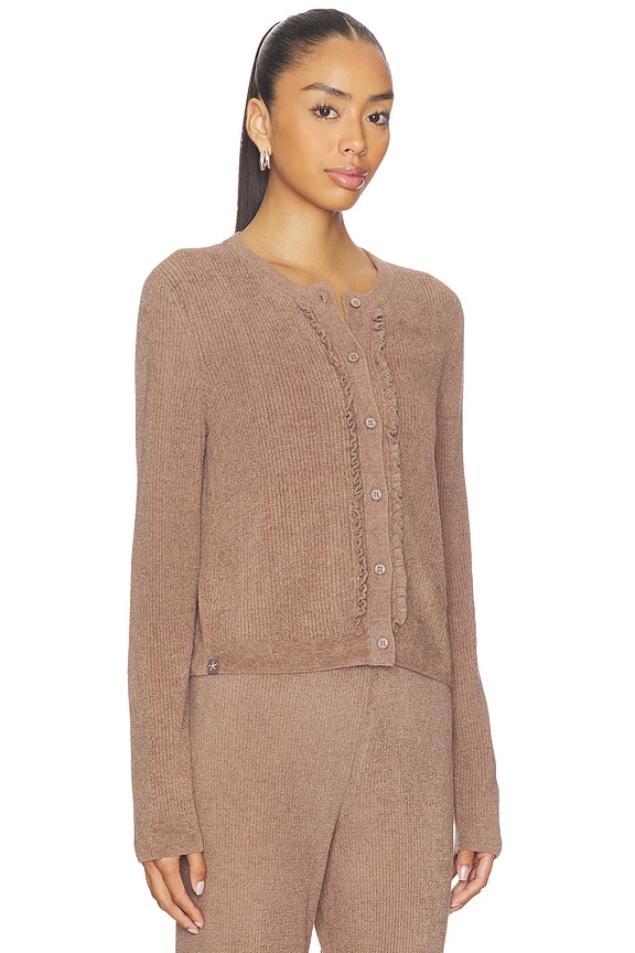 view 2 of 4 CozyChic Ultra Lite Pointelle Rib Ruffle Front Cardigan in Sable