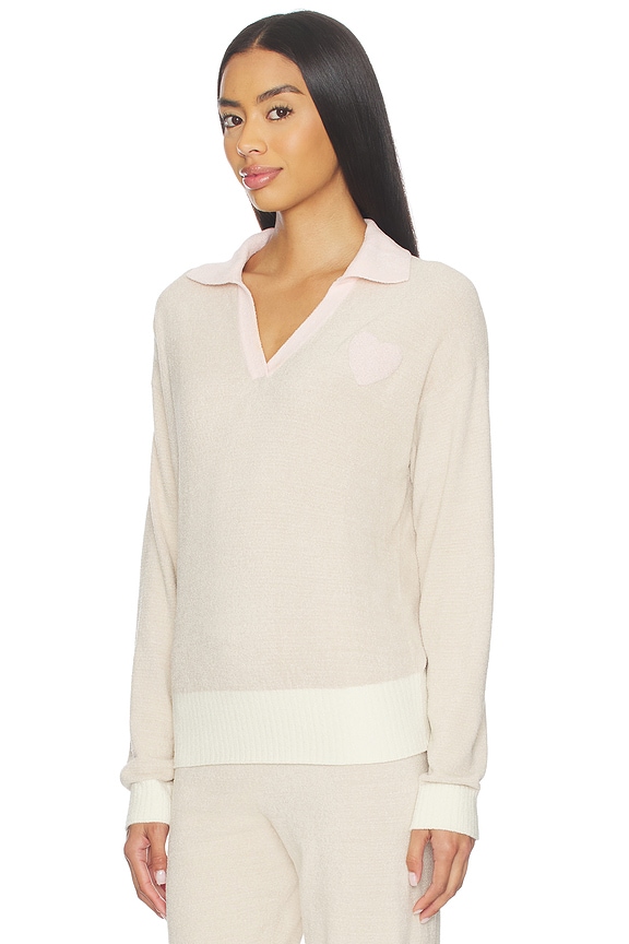 view 2 of 5 Cozy Chic Ultra Lite Color Block Heart Collared Pullover in Stone Multi