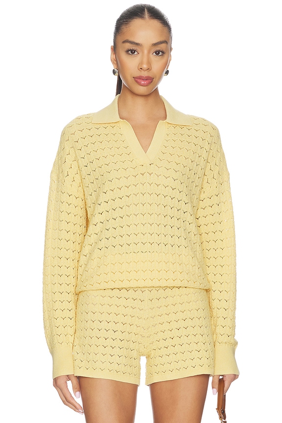 view 1 of 4 Tulip Pointelle Collared Pullover in Canary