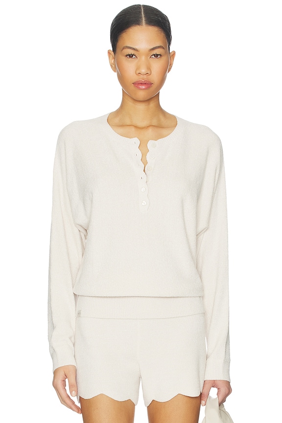 view 1 of 4 CozyChic Ultra Lite Scallop Dolman Henley Top in Sand Dune