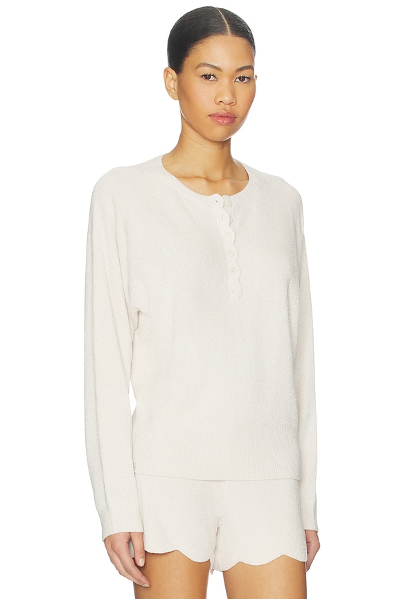 view 2 of 4 CozyChic Ultra Lite Scallop Dolman Henley Top in Sand Dune