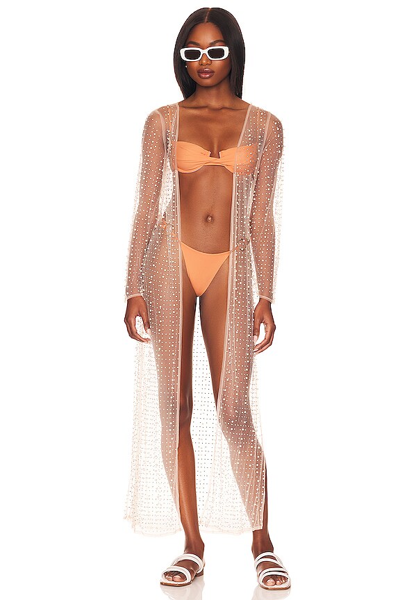 view 2 of 6 Late Nights Pearl Mesh Cardigan in Nude