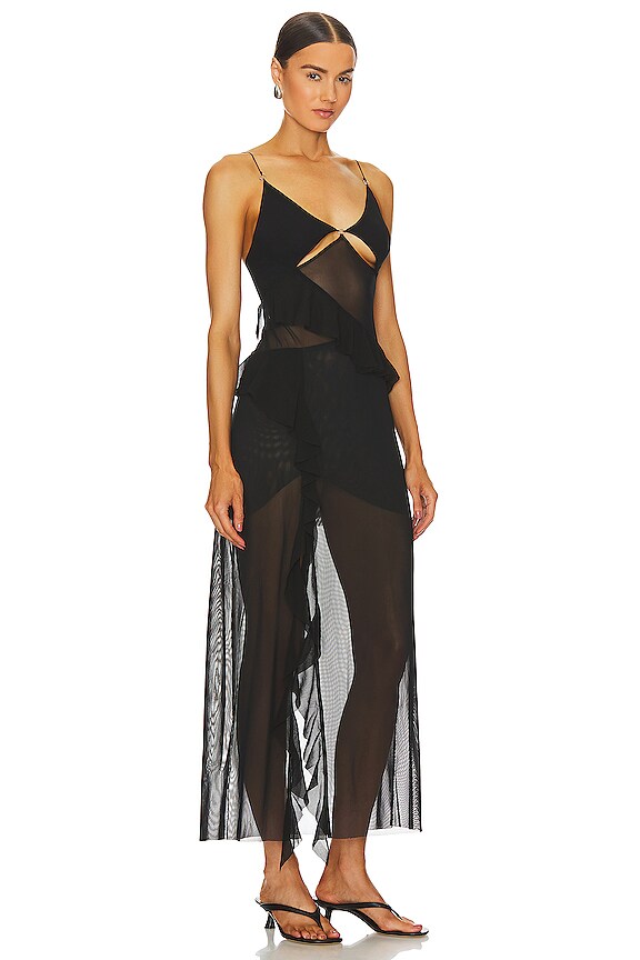 view 2 of 3 МАКСИ-ПЛАТЬЕ С РЮШАМИ НА БРЕТЕЛЯХ AURELIE in Black