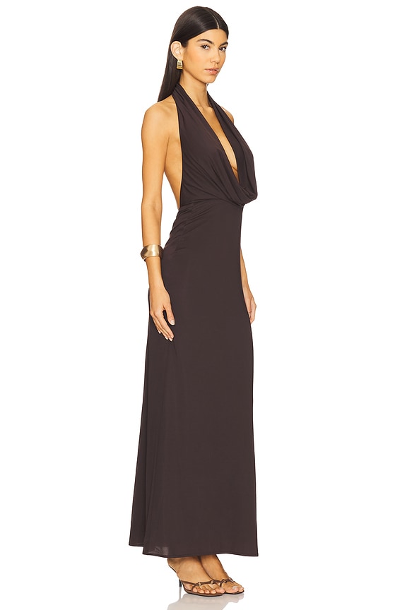 view 2 of 3 ROBE MAXI COL CHÂLE NESSIE in Dark Chocolate