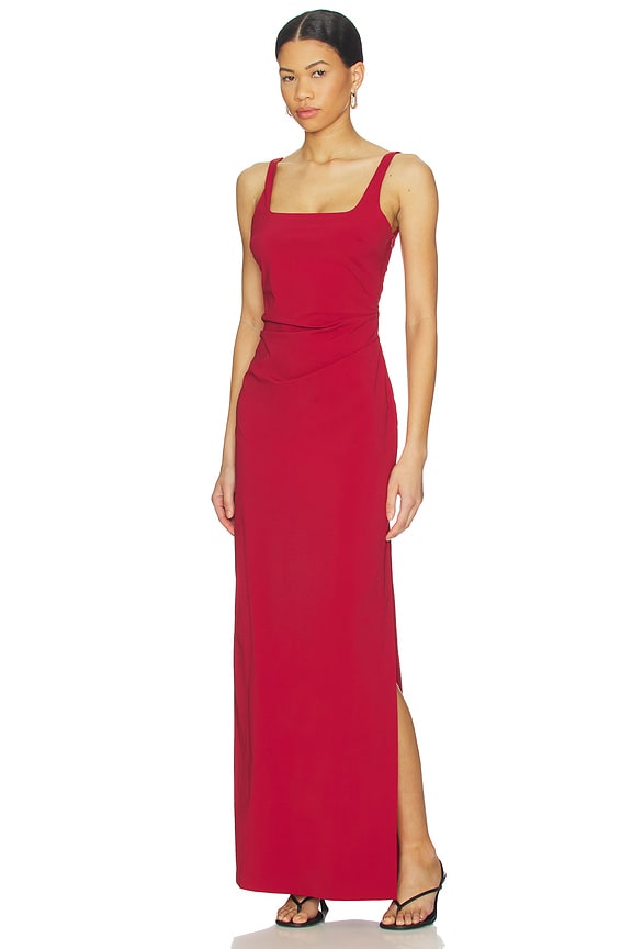 view 2 of 3 VESTIDO LARGO CON PLIEGUES DANTE in Cherry