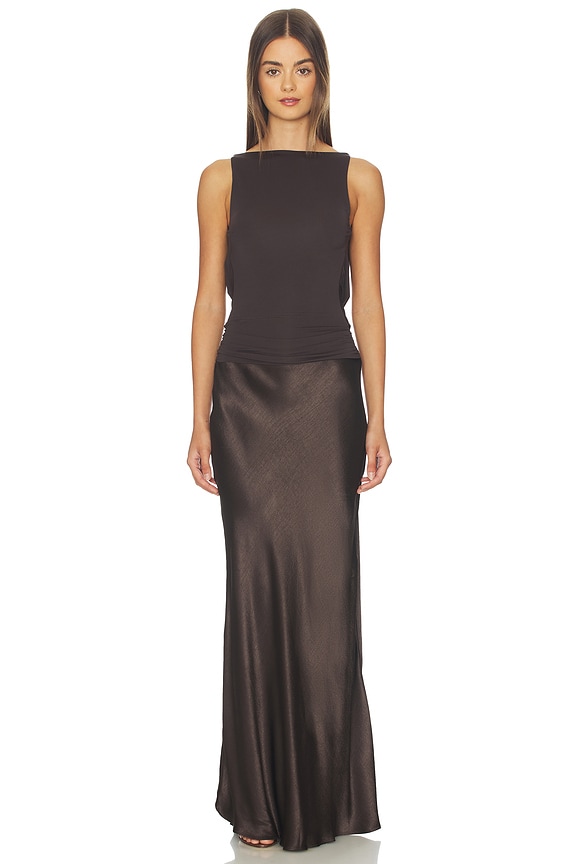 view 1 of 4 Mirabelle Cowl Maxi Dress in Dark Chocolate