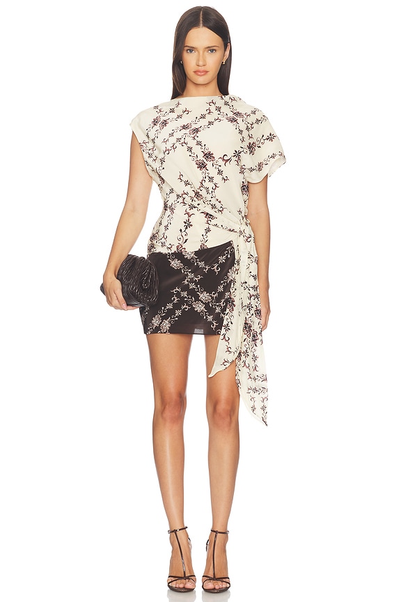 view 1 of 4 Myah Mini Dress in Geo Vine Floral Choc & Cream