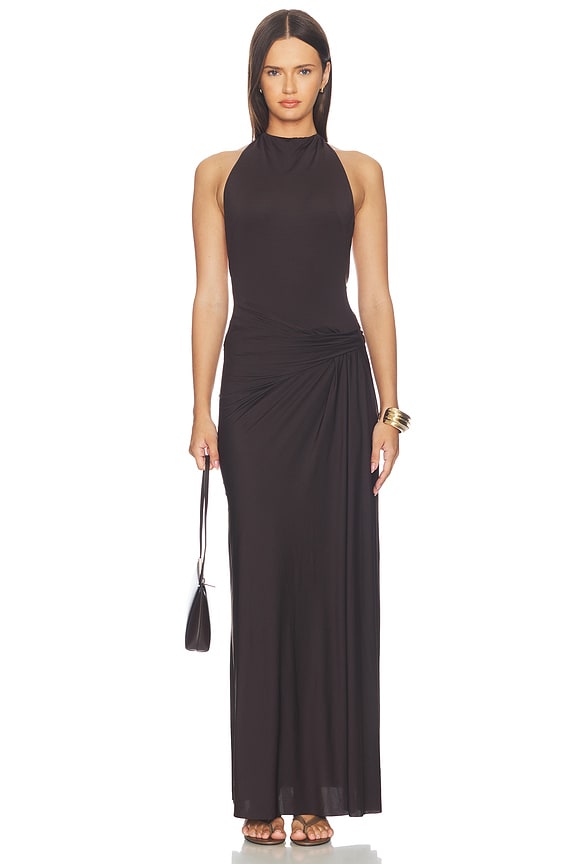 view 2 of 4 Court Halter Maxi Dress in Dark Chocolate