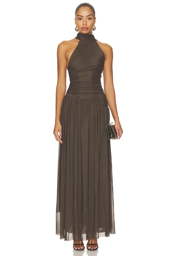 view 2 of 4 Xanthi Halter Maxi Dress in Bitter Chocolate