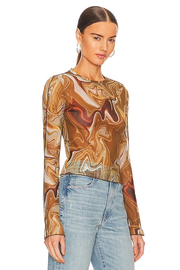 view 2 of 4 Gold Marble Long Sleeve Top in Print