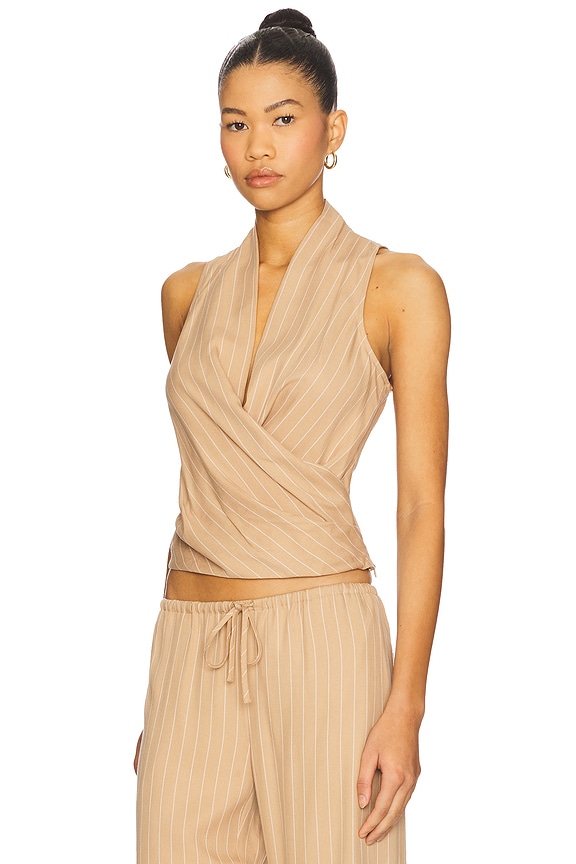 view 2 of 4 Almeria Wrap Top in Camel Stripe