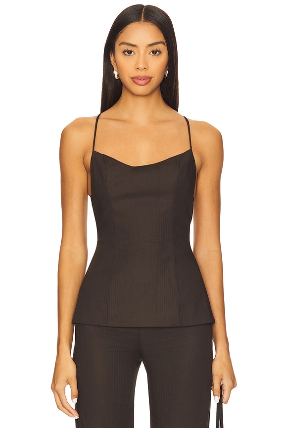 view 2 of 5 Ingrid Tie Top in Chocolate Pinstripe
