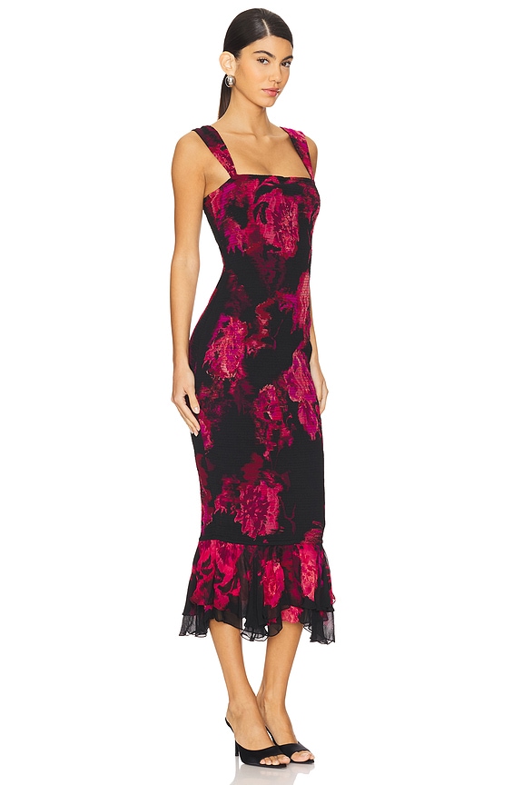 view 2 of 3 VESTIDO MIDI SMOCKED in Black Magenta