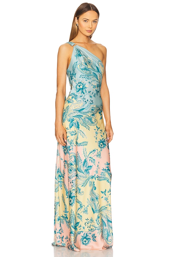 view 2 of 4 One Shoulder Long Dress in Blue Yellow Mix