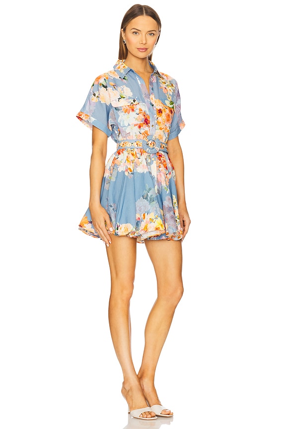 view 2 of 3 Short Dress With Buckle Belt in Blue Floral